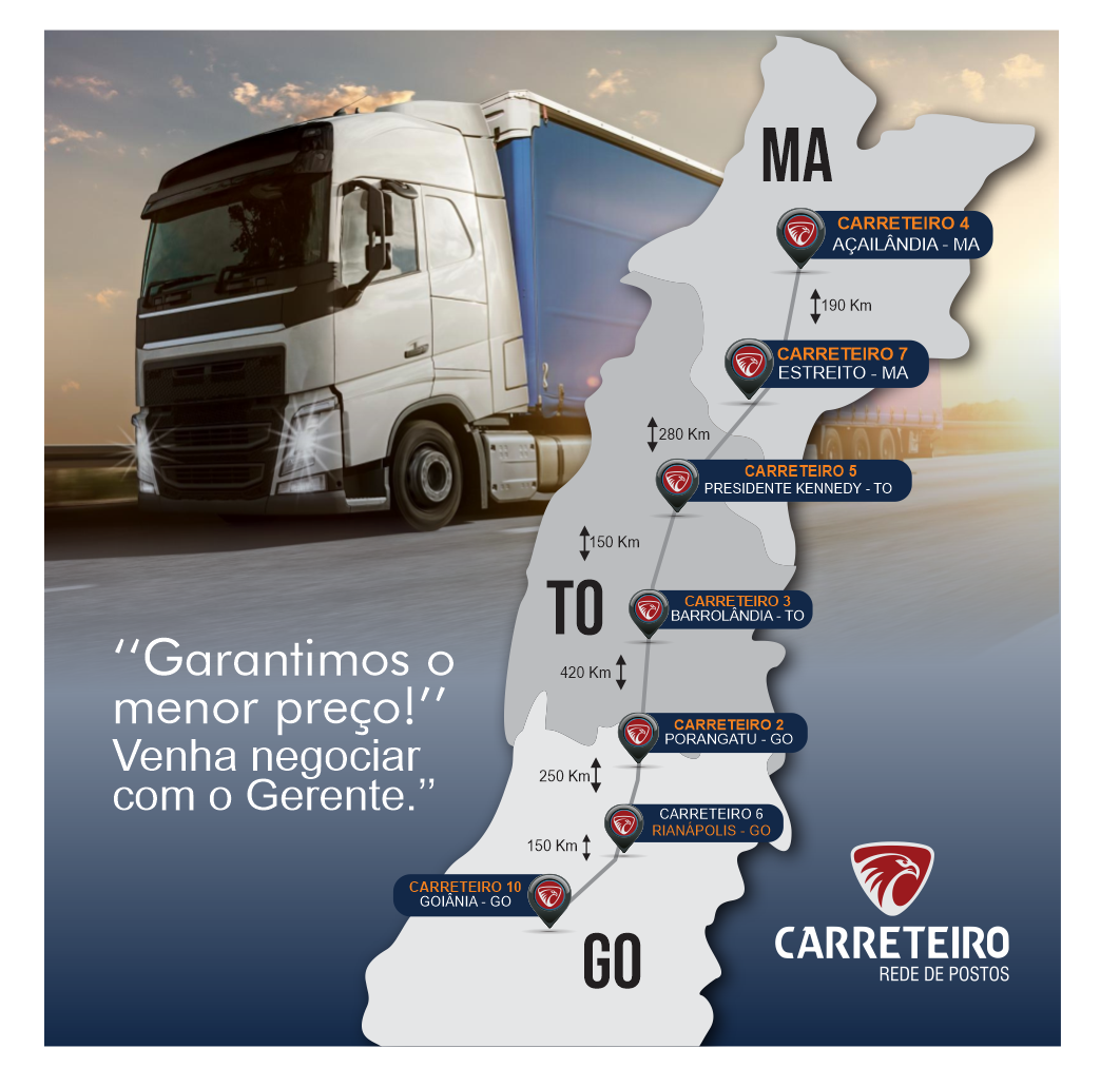 São mais de 2000 Km de apoio em postos de serviços, conveniência e hotéis na BR-153 e BR-010, nos estados de Goiás, Tocantins e Maranhão.